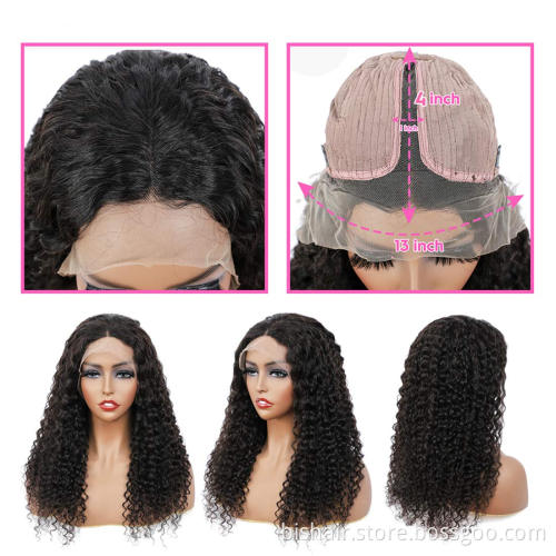 Glue-free real human hair wig water wave 13X4 front lace wig with baby hair 180% density 10A Brazilian natural deep curly wet